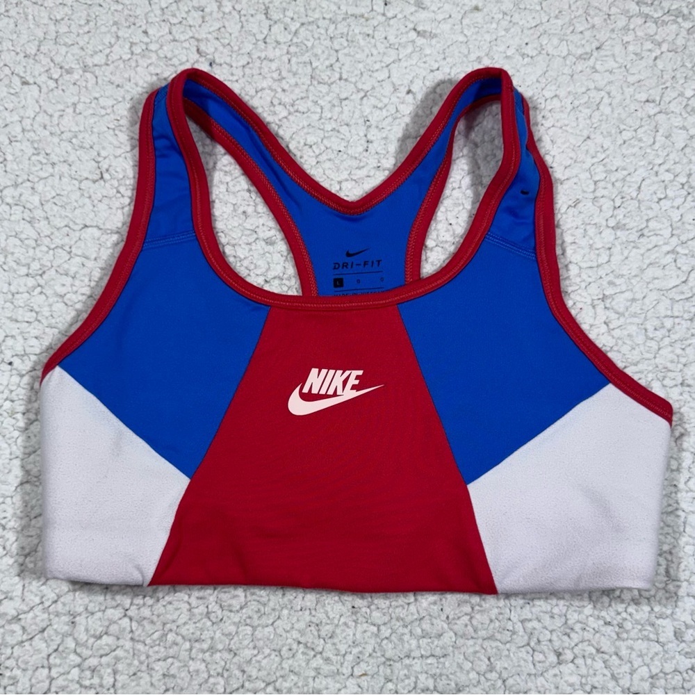 Nike Big Girls Large Dri-FIT Racerback Sports Bra Track Red/Pacific Blue
